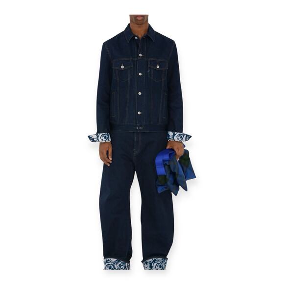 Mens London Navy Blue Denim Flocked Jacket XL $ 1790 Msrp - Picture 3 of 16